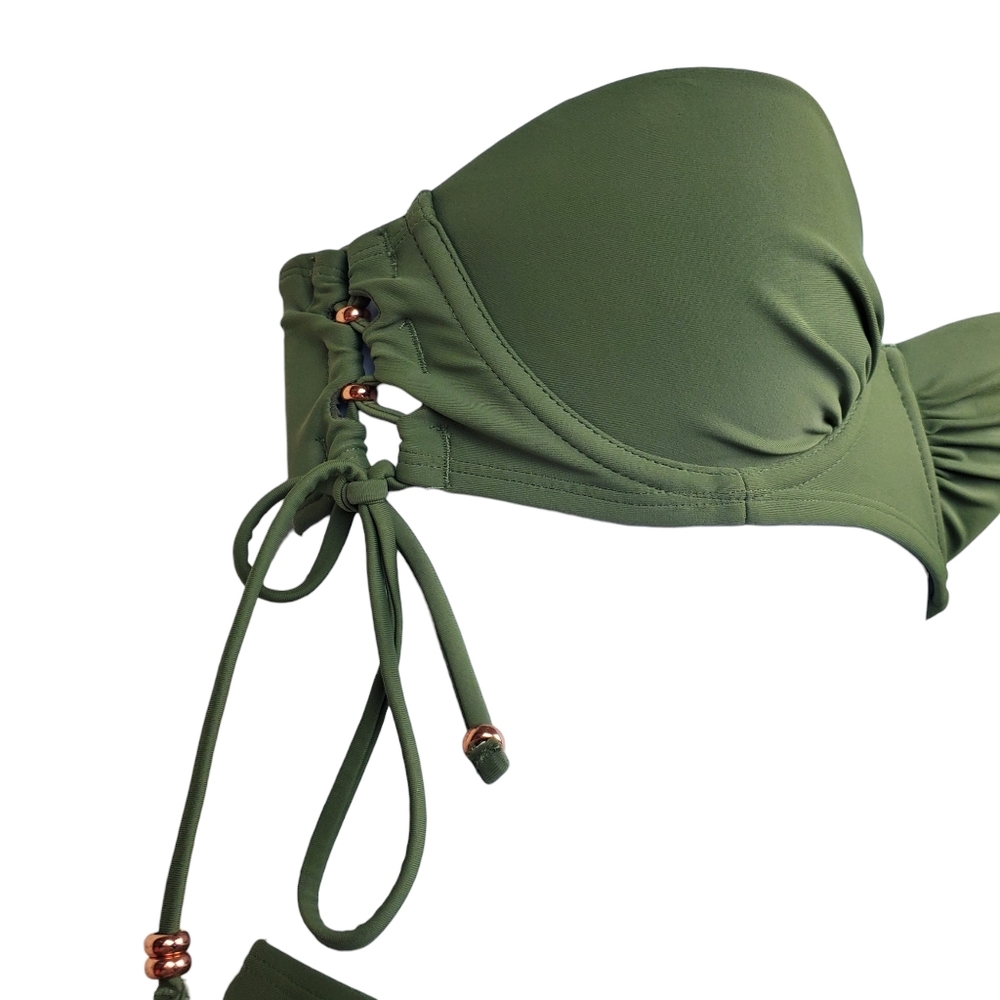 Aerie Womens Green Bandeau Bikini Swimsuit Size 34A - Picture 6 of 13